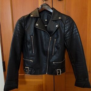 Black faux Leather Biker Jacket Small